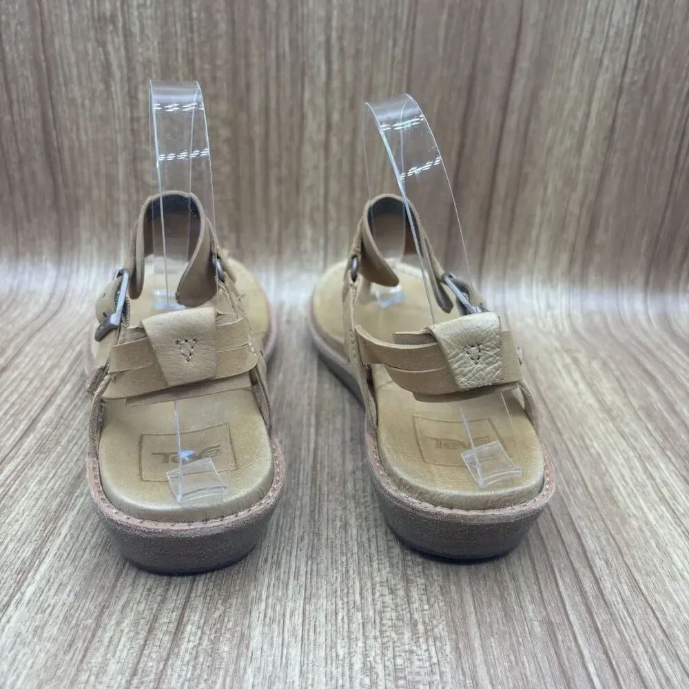 Teva Encanto Sandal Web Womens 7.5 Pecan Tan Leather Thong Buckle 1091190